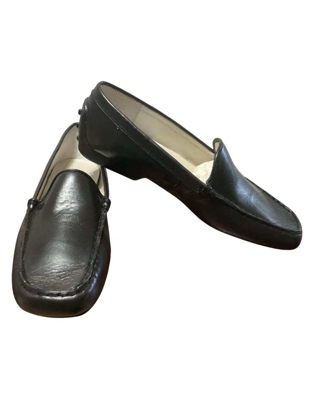 NIB AJ Valenci Black Leather Flats Sz 7.5 Driving Loafers Slip Ons Comfort Shoes